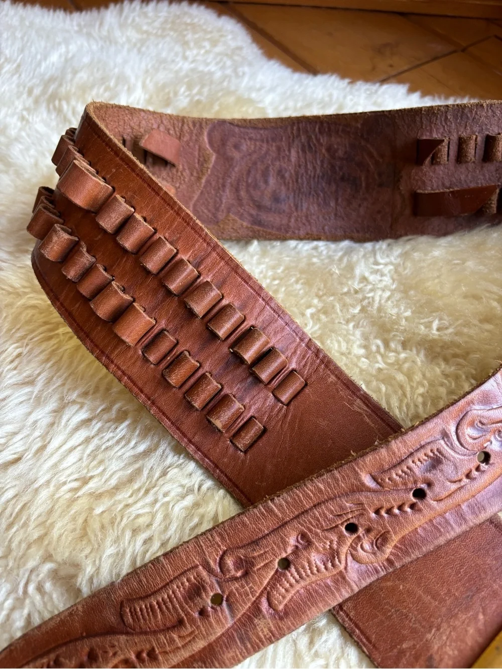 Vintage Tooled Leather Ammo Belt